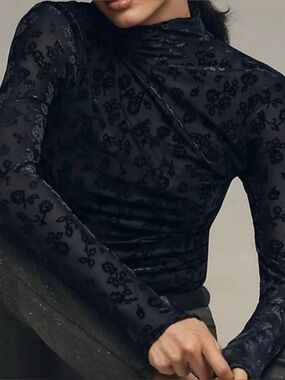 PAIGE Ursula Velvet Floral Burnout Mock Neck NWOT